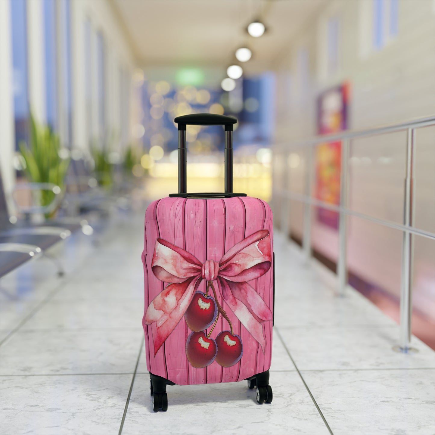 Luggage Cover, Rockabilly, Coquette, Pink, Cherries and Ribbon, awd-2503