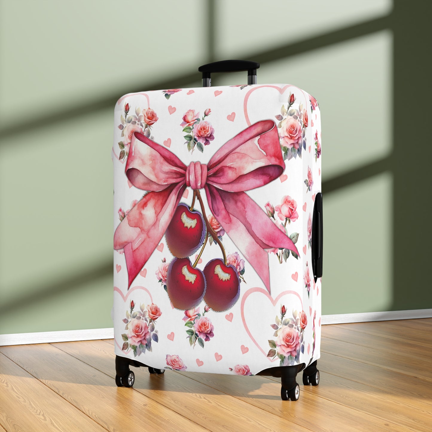 Luggage Cover, Rockabilly, Coquette, Hearts and Roses, Cherries and Ribbon, awd-2519