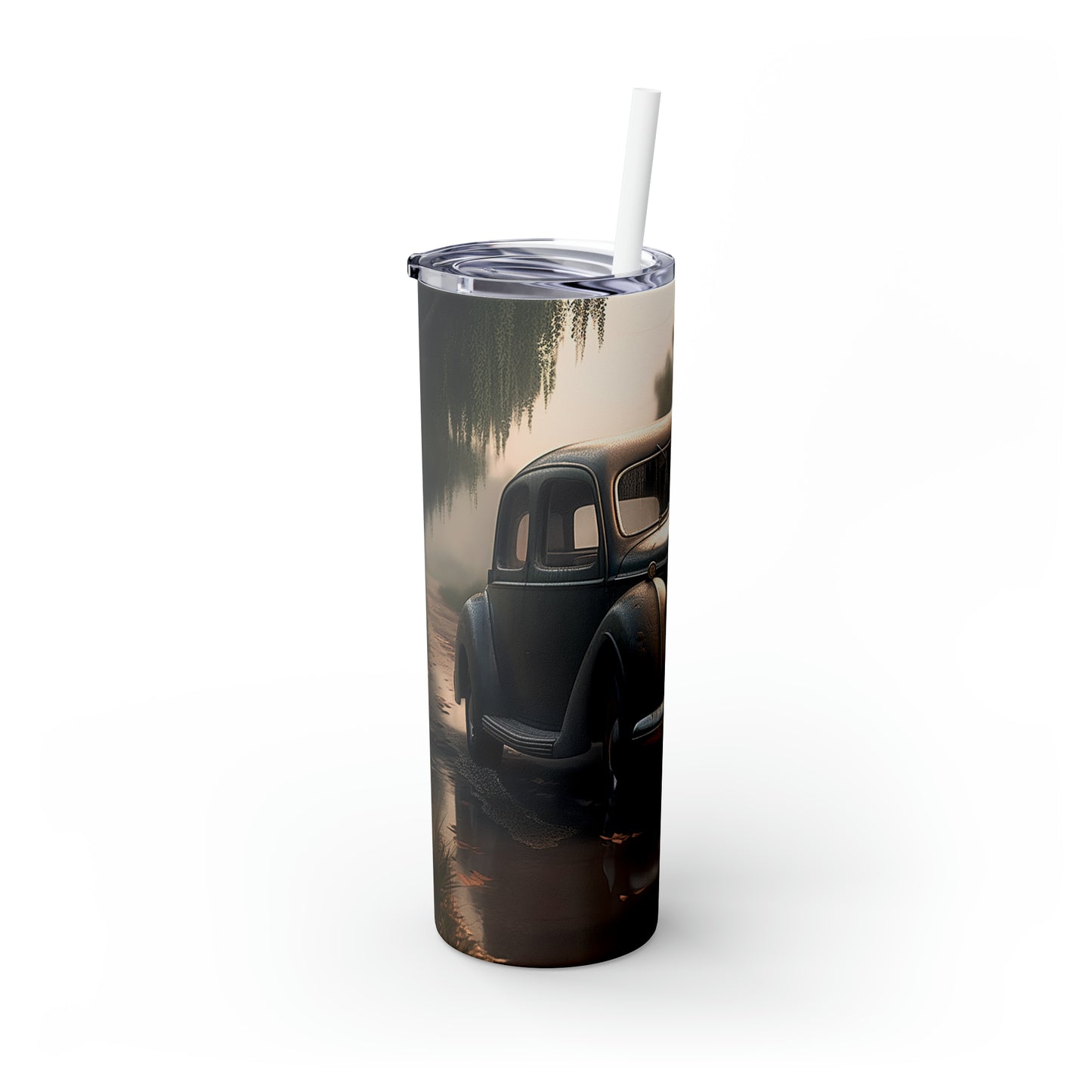 Skinny Tumbler with Straw, 20oz, Vintage Car