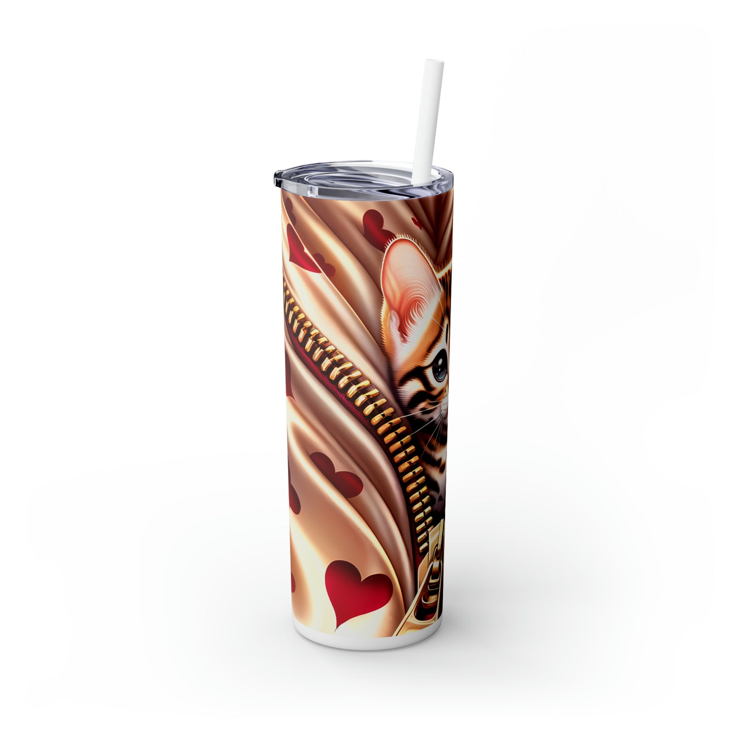 Skinny Tumbler with Straw, 20oz, Cat, Valentines Day, awd-934