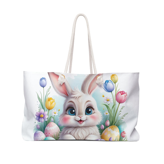 Personalised/Non-Personalised Weekender Bag, Easter Bunny, Rabbit Large Weekender Bag, Beach Bag, Book Bag