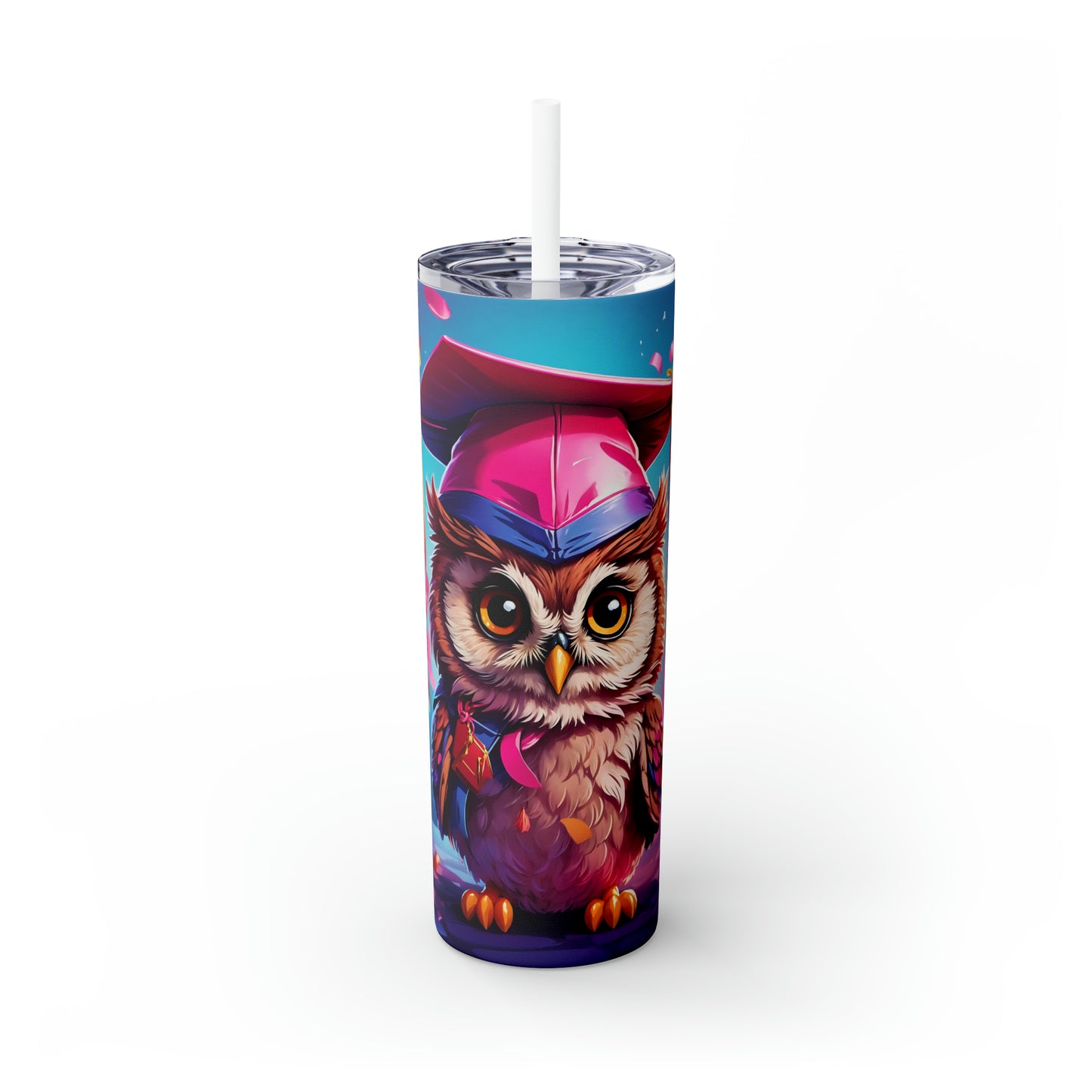 Skinny Tumbler with Straw, 20oz, Graduation Owl, awd-420