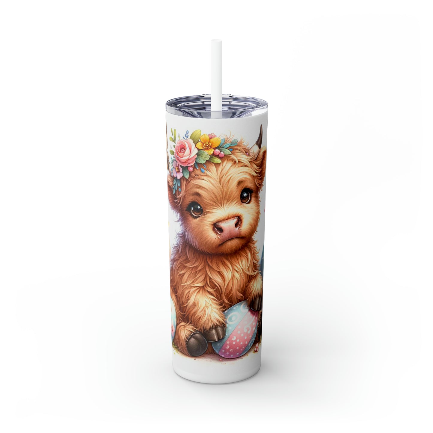 Skinny Tumbler with Straw, 20oz, Easter, Highland Cow, awd-1061