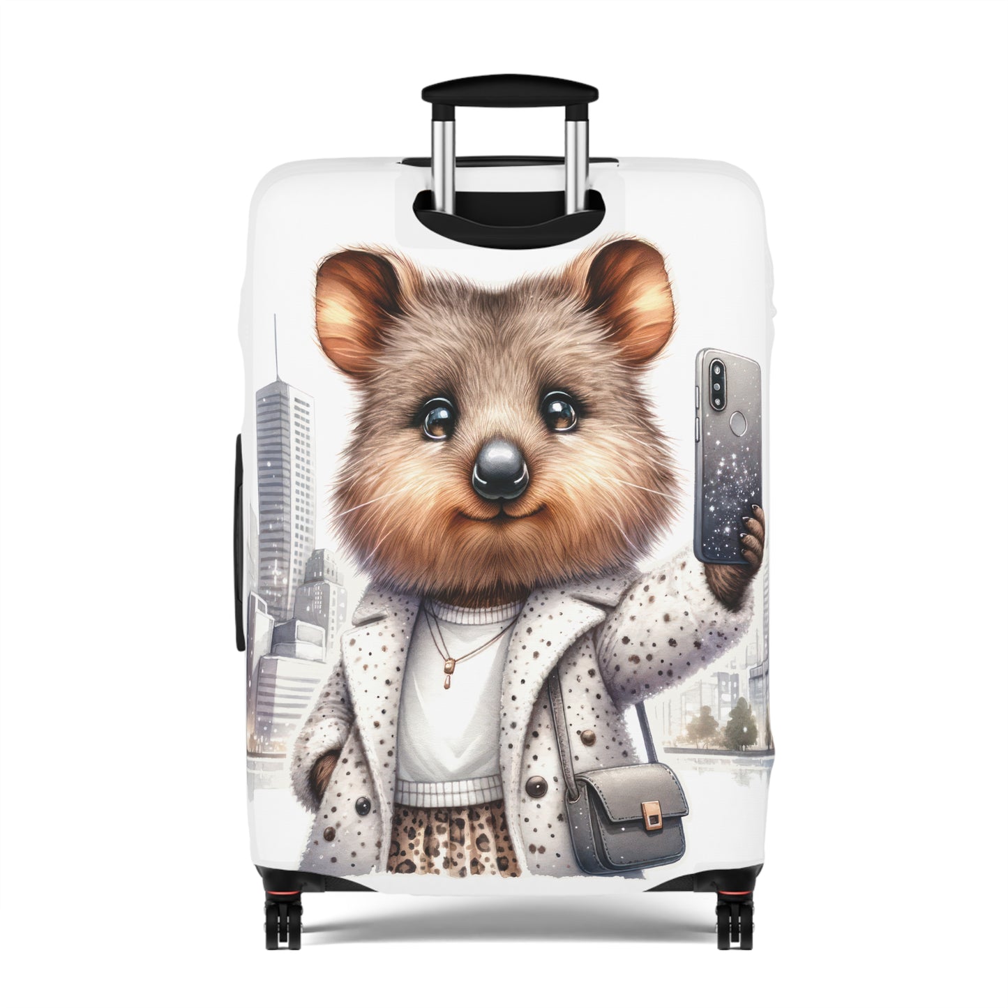 Luggage Cover, Quokka travelling taking Selfies, awd-1332