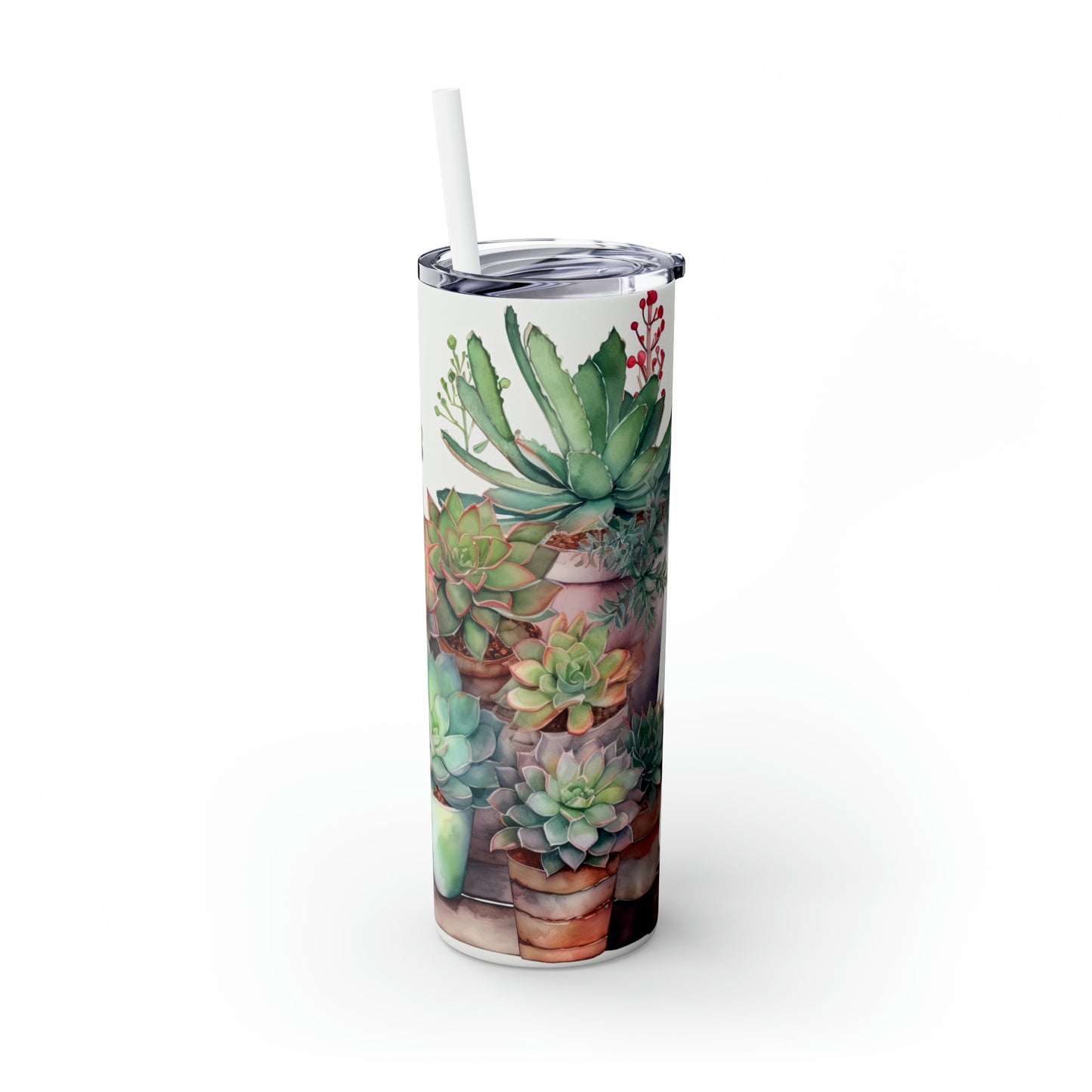 Skinny Tumbler with Straw, 20oz, Cactus