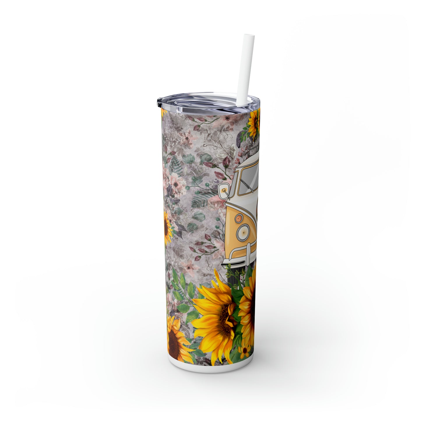 Skinny Tumbler with Straw, 20oz, Sunflower Combi Van