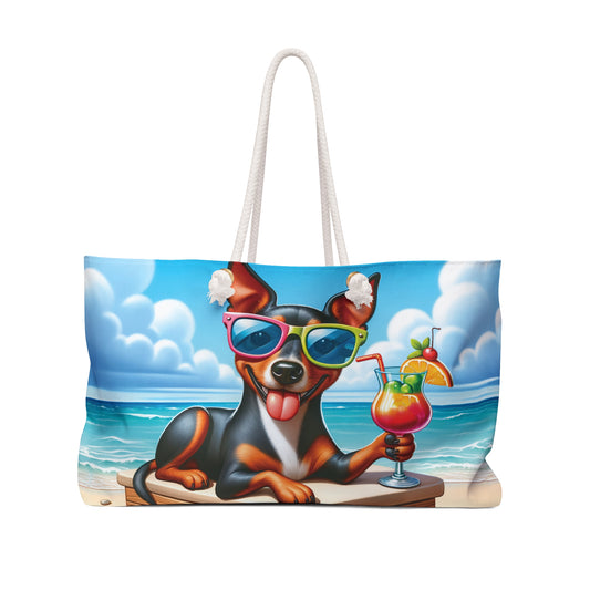 Personalised/Non-Personalised Weekender Bag, Summer Beach Dog, Manchester Terrier, Large Weekender Bag, Beach Bag, Book Bag