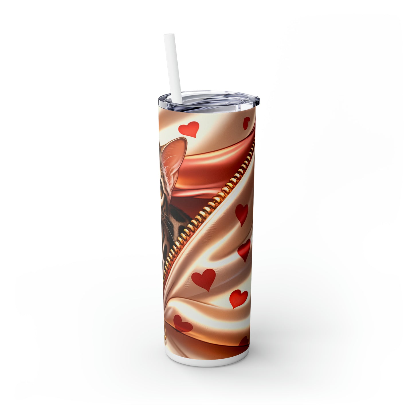 Skinny Tumbler with Straw, 20oz, Cat, Valentines Day, awd-922