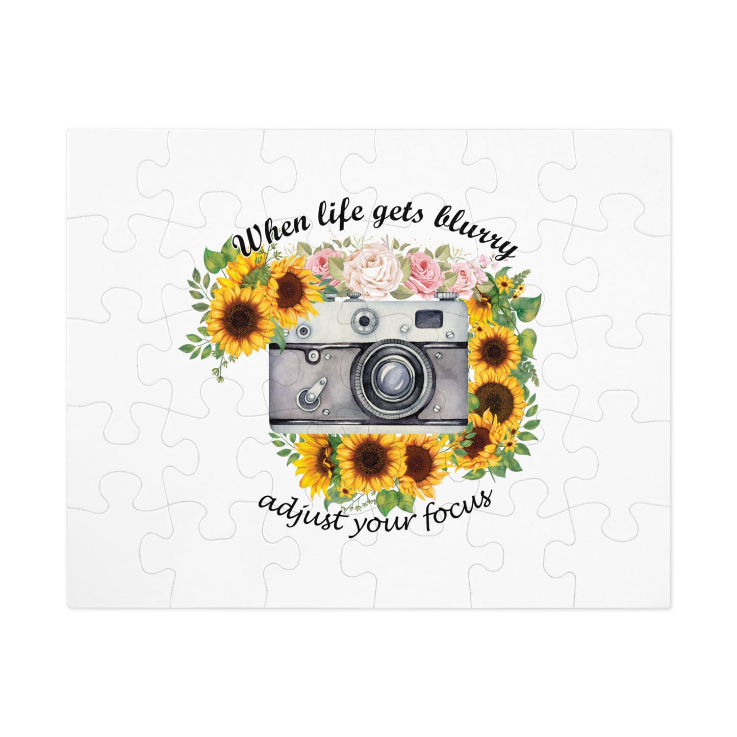 Jigsaw Puzzle, Sunflower, Camera, When life gets blurry adjust your focus, Personalised/Non-Personalised (30, 110, 252, 500,1000-Piece)