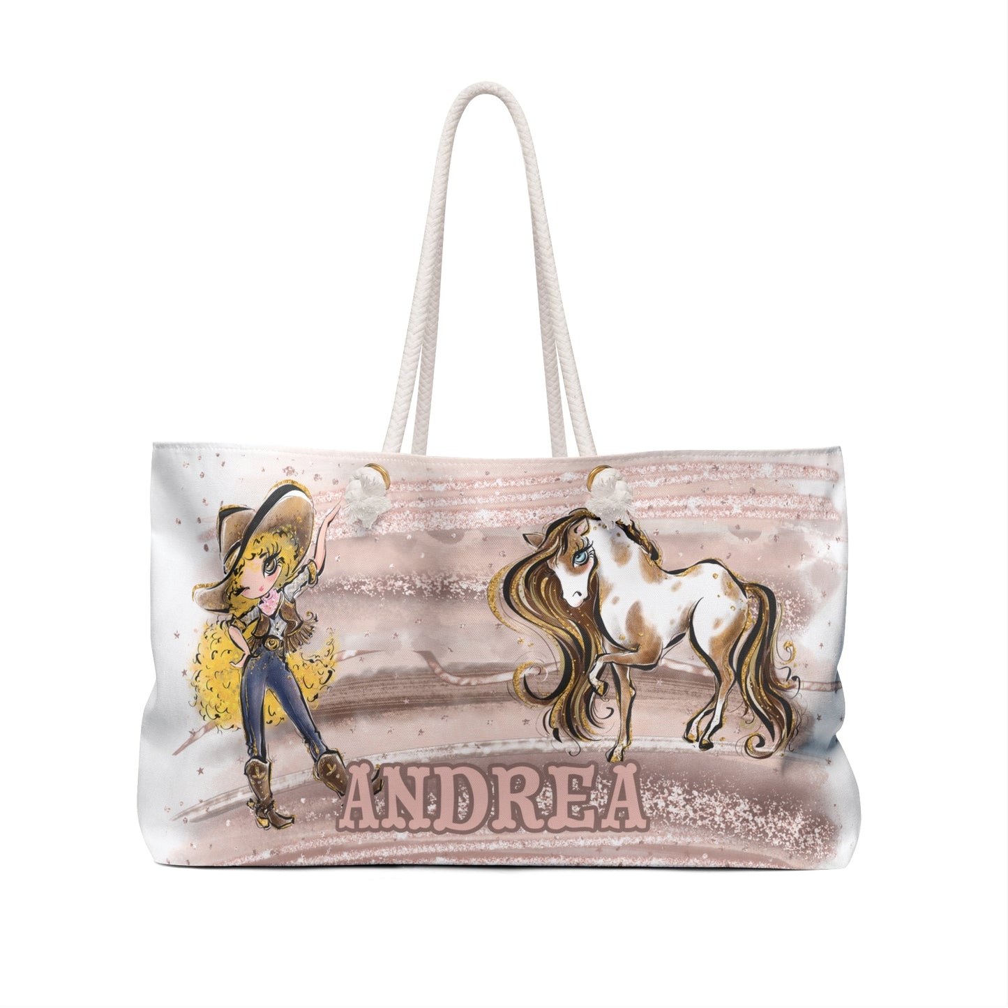 Personalised Weekender Bag, Cowgirl and Horse, Large Weekender Bag, Beach Bag, Book Bag