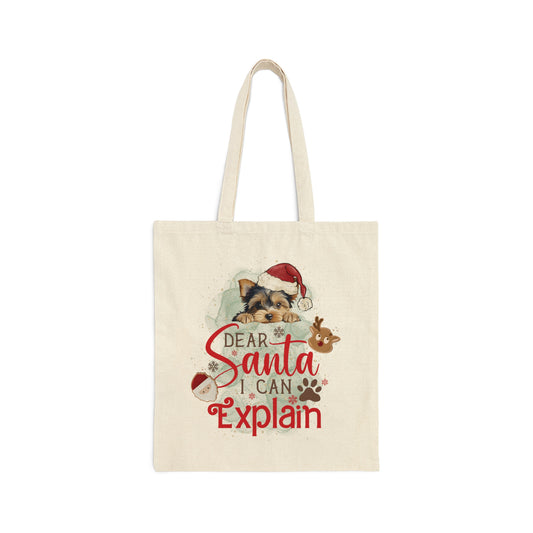 Cotton Canvas Tote Bag, Dog Paws Bag, Dear Santa Bag, Dear Santa Tote, Christmas Bag, Dog Christmas Tote Bag