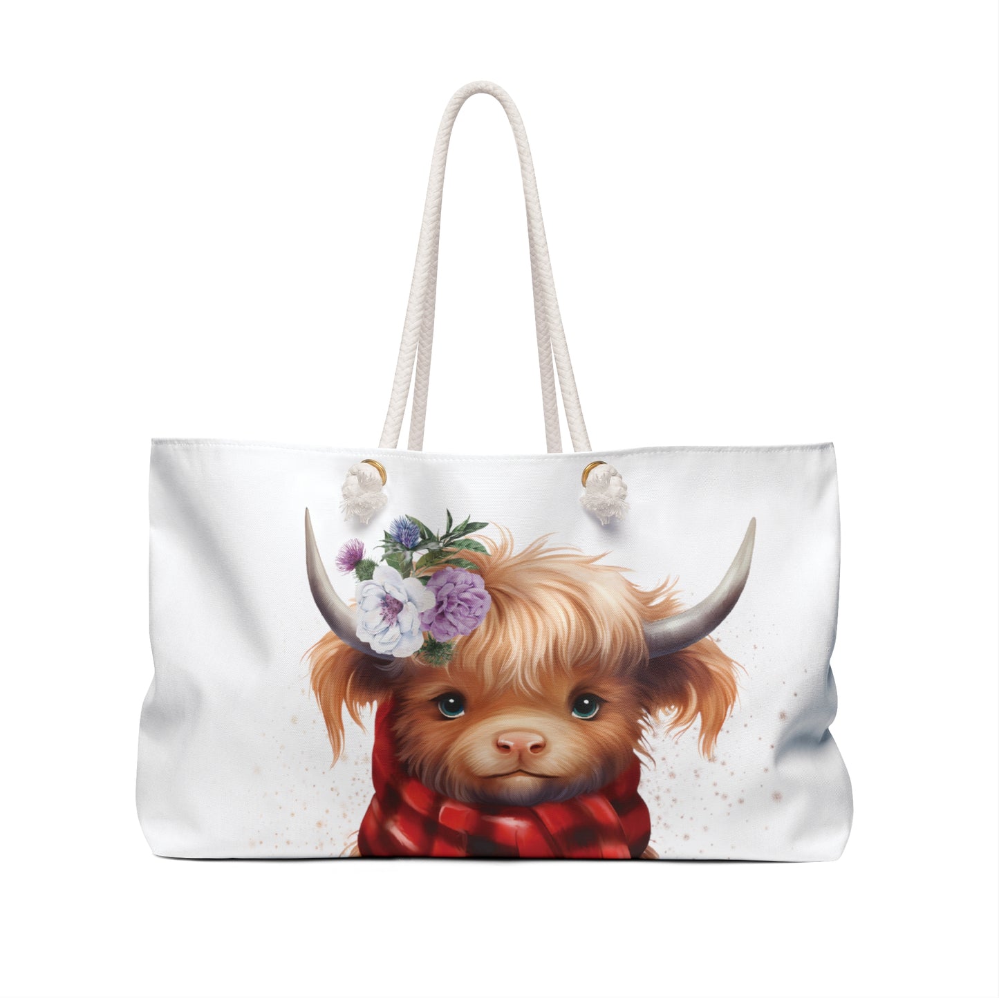 Personalised/Non-Personalised Weekender Bag, Highland Cow, Large Weekender Bag, Beach Bag, Book Bag