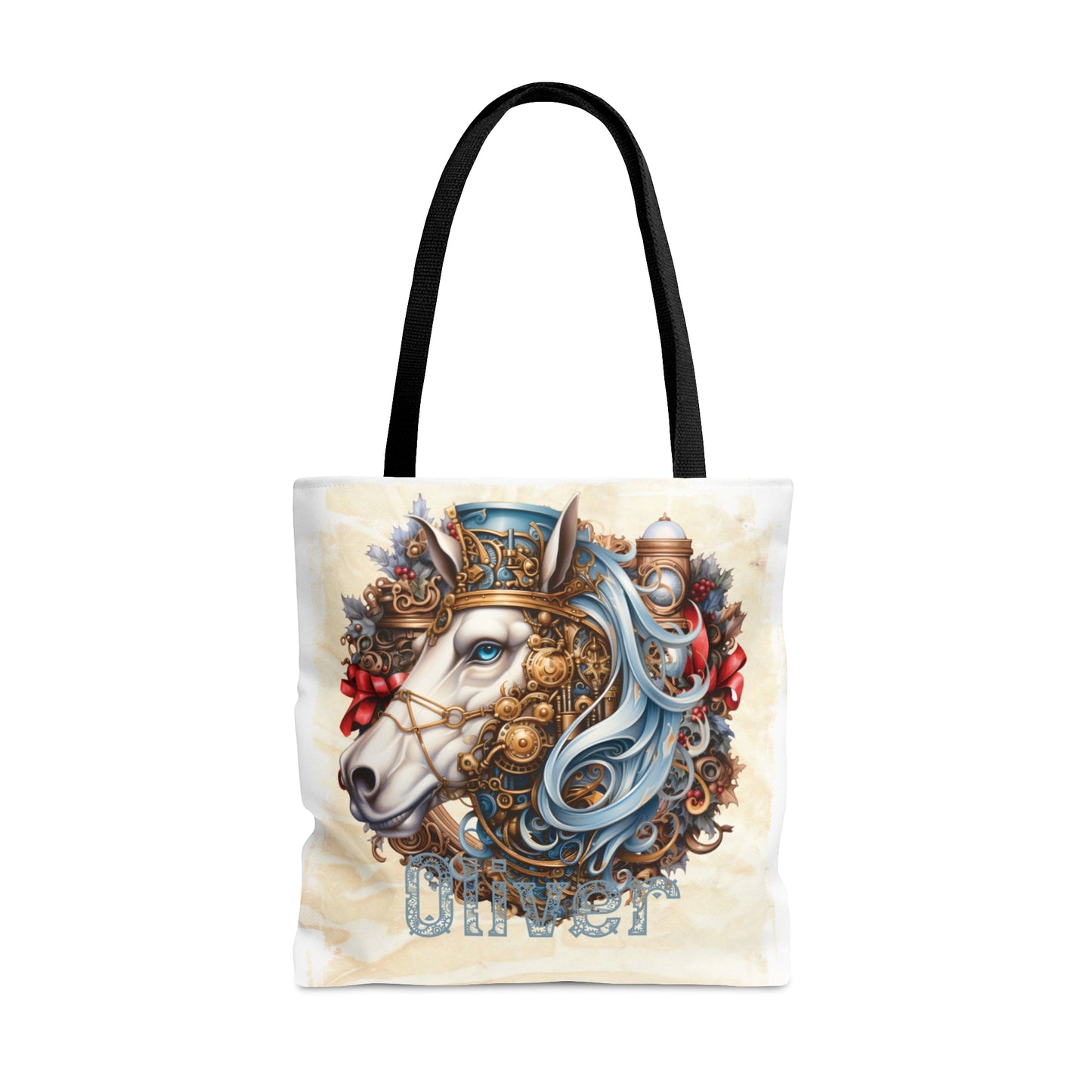 Steampunk Horse wreath Personalised Tote Bag, Steampunk Christmas bag, Christmas Tote Bag, Personalised/Non-Personalised