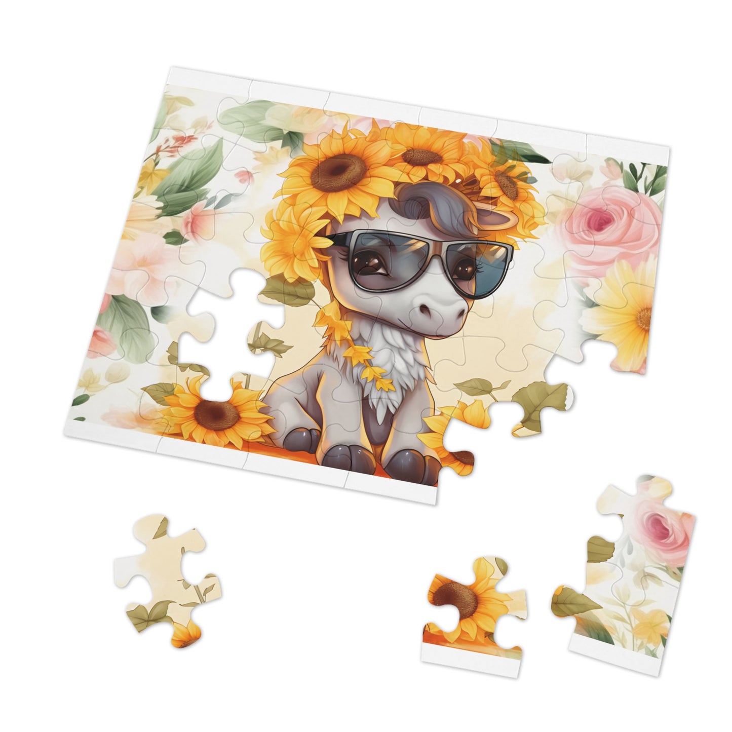 Puzzle, Donkey, Sunflowers, Personalised/Non-Personalised (30, 110, 252, 500,1000-Piece) awd-655