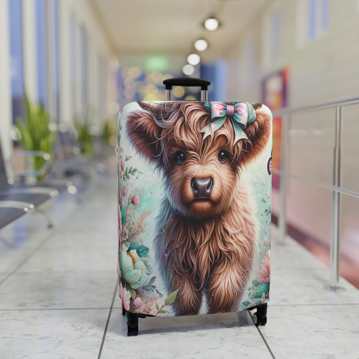 Luggage Cover, Highland Cow, Floral and Butterflies, awd-1418