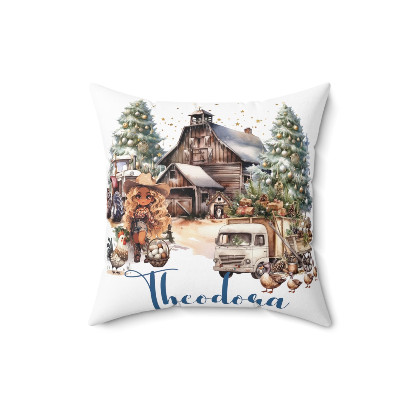 Personalised Country Cowgirl Christmas Cushion, Polyester Square Cushion, Christmas cushion