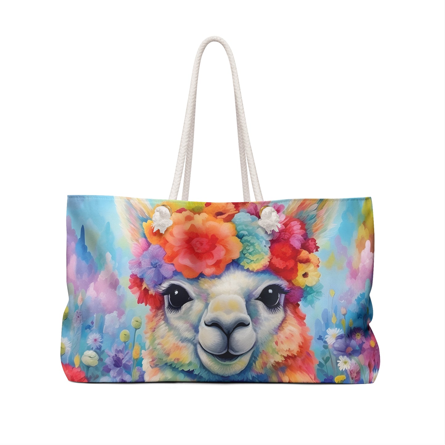 Personalised/Non-Personalised Weekender Bag, Llama, Large Weekender Bag, Beach Bag, Book Bag