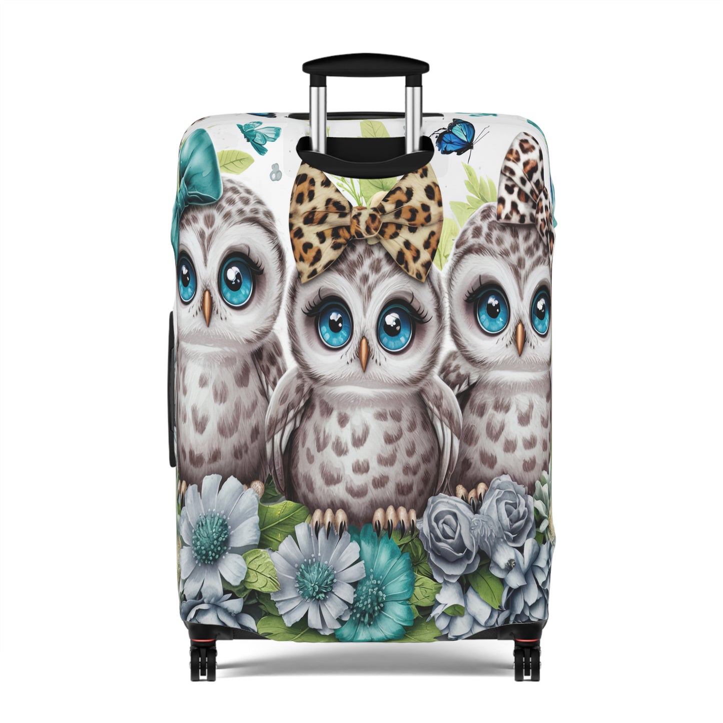 Luggage Cover, Blue Floral Owls, awd-1469