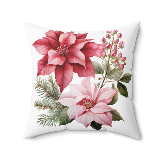 Polyester Square Cushion, Pink Poinsettia