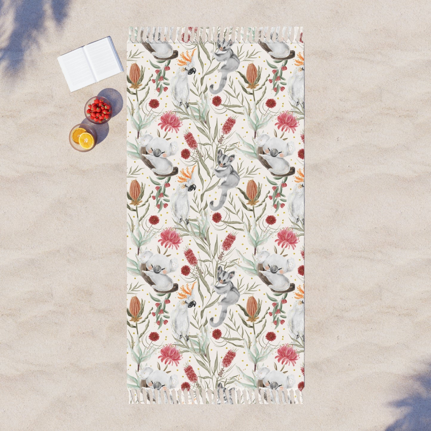 Boho Beach Towel, Australian Animals and Floral