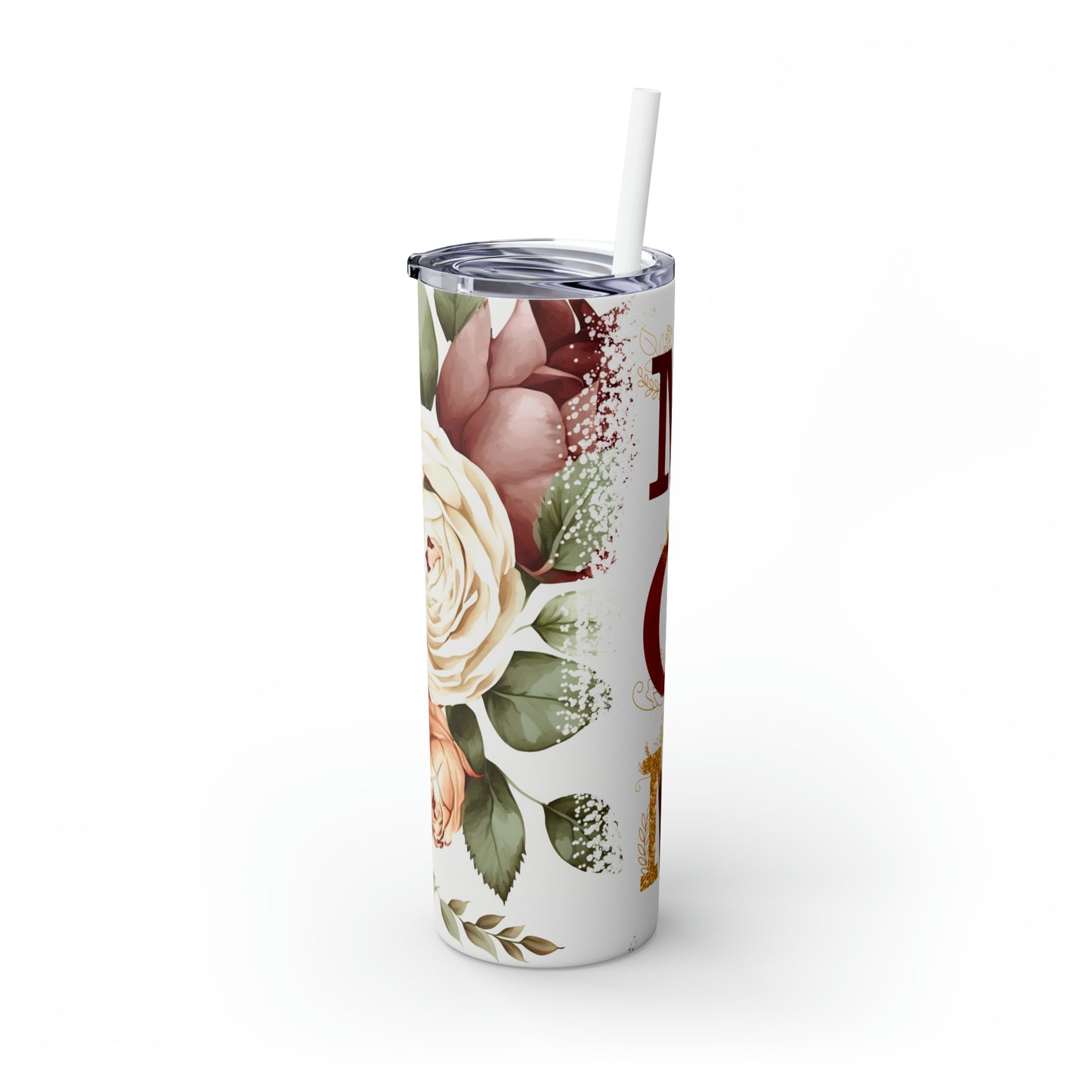 Skinny Tumbler with Straw, 20oz, Floral Mum, awd-528