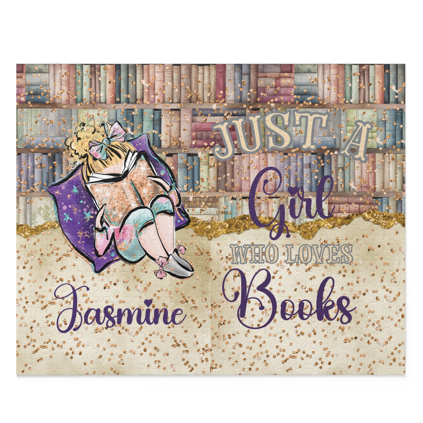 Puzzle, Just a Girl who Loves Books, Blonde Hair, Personalised, (120, 252, 500-Piece)