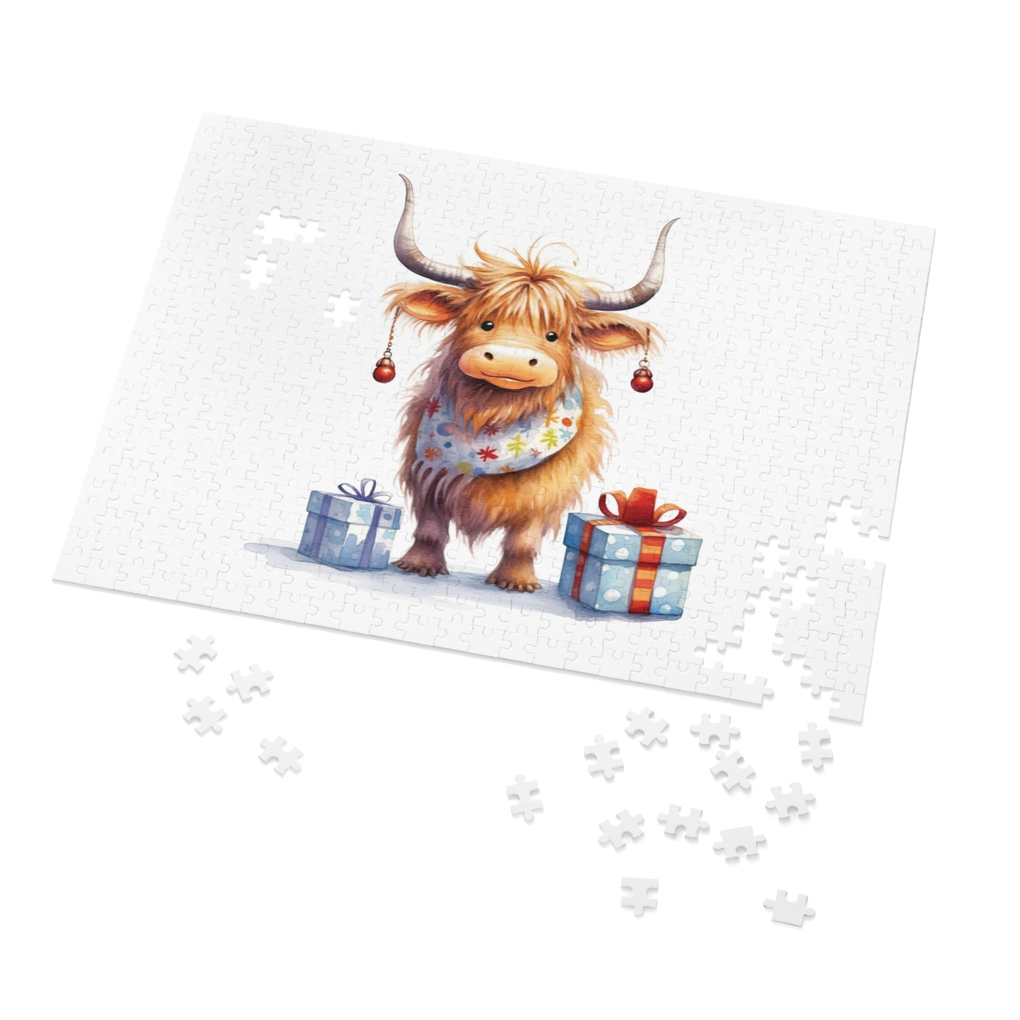 Puzzle, Christmas Highland Cow, Personalised/Non-Personalised (30, 110, 252, 500,1000-Piece)