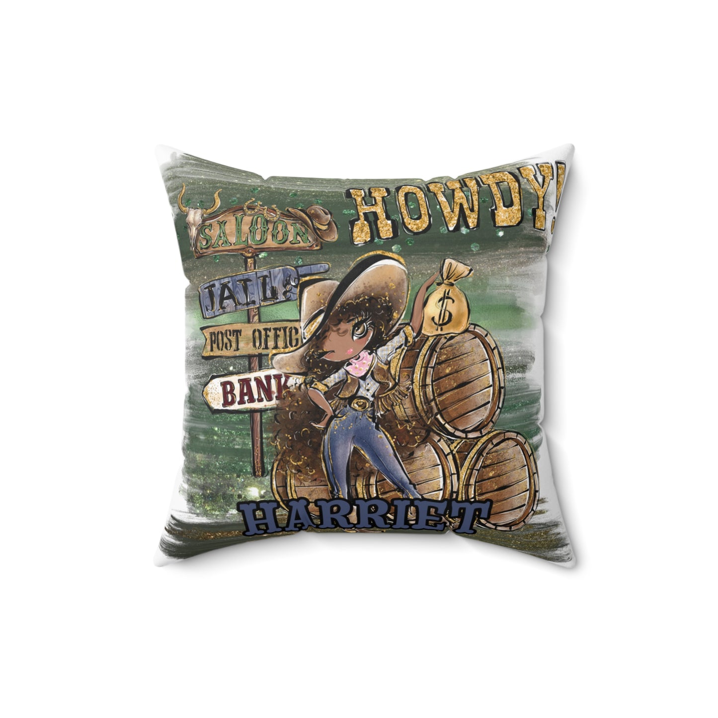 Personalised Howdy Cushion, Brown Curly Hair, Olive Skin, Brown Eyes, Polyester Square Cushion, Christmas cushion