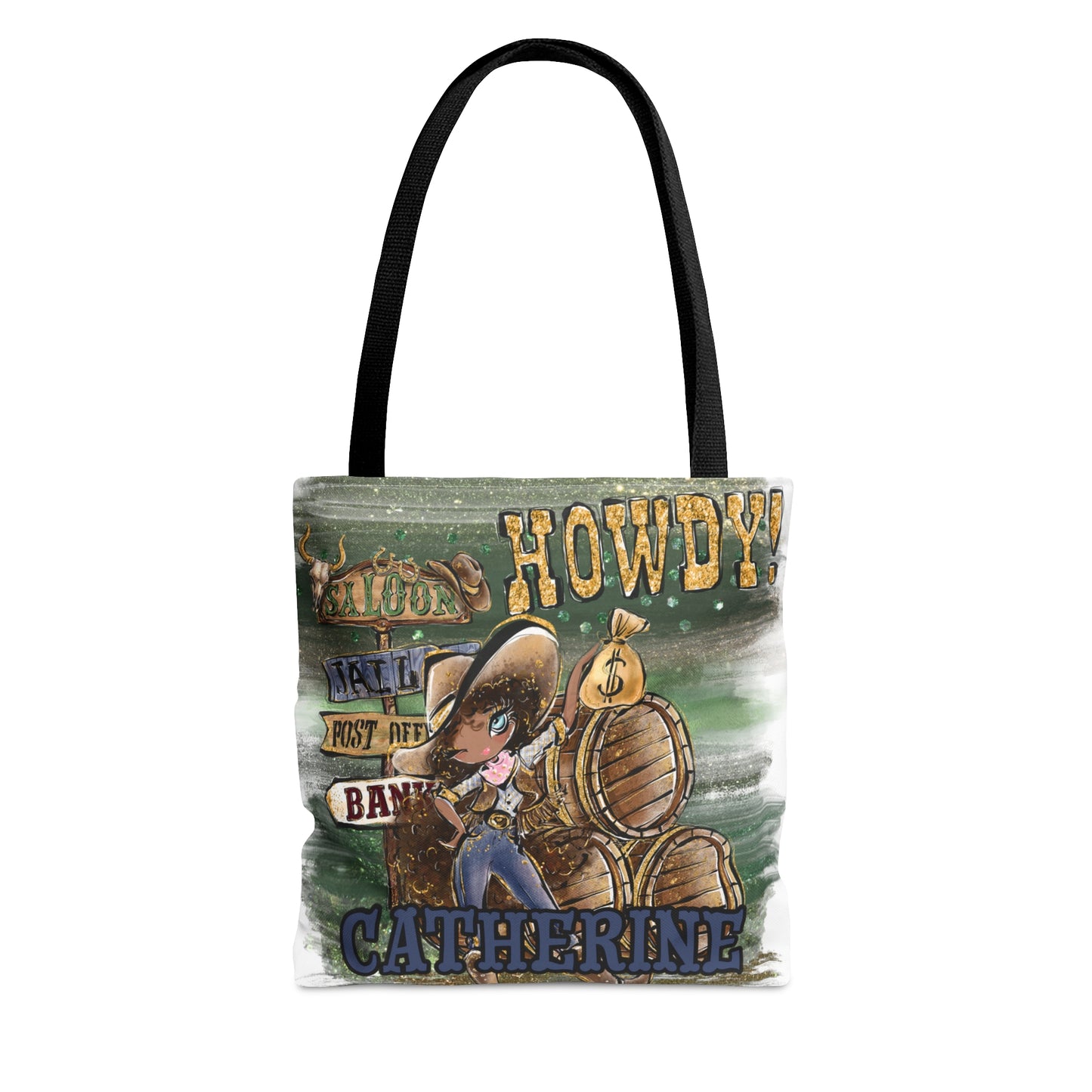 Personalised Tote Bag, Howdy, Brown Curly Hair, Olive Skin, Blue Eyes, Tote bag