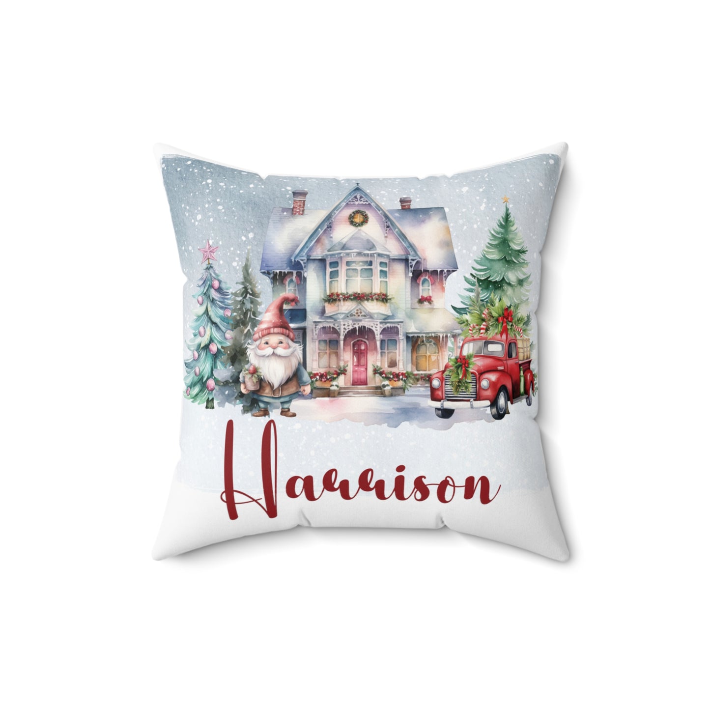 Personalised Christmas Cushion, Polyester Square Cushion, Christmas House cushion