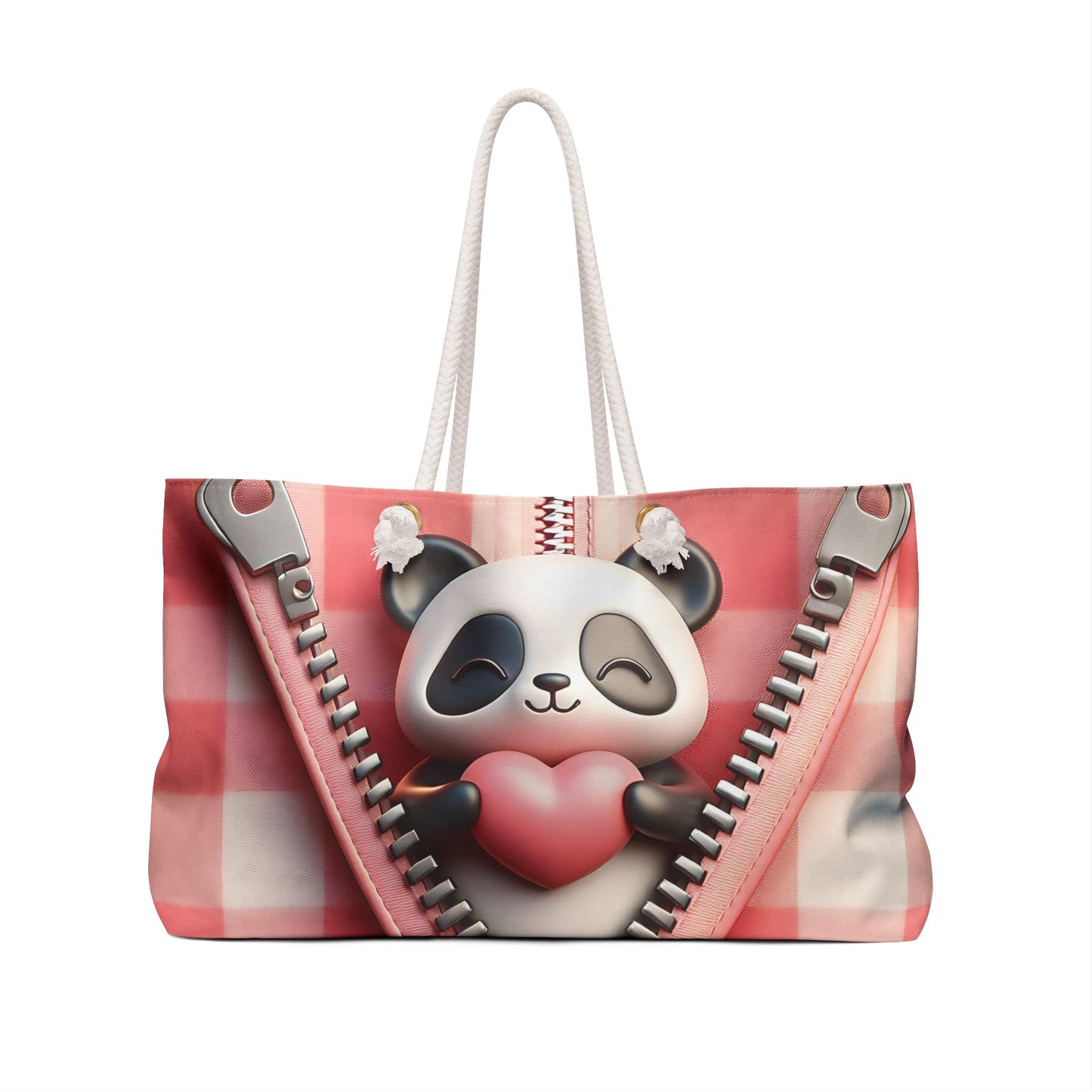 Personalised/Non-Personalised Weekender Bag, Cute Panda, Valentines Day, Large Weekender Bag, Beach Bag, Book Bag