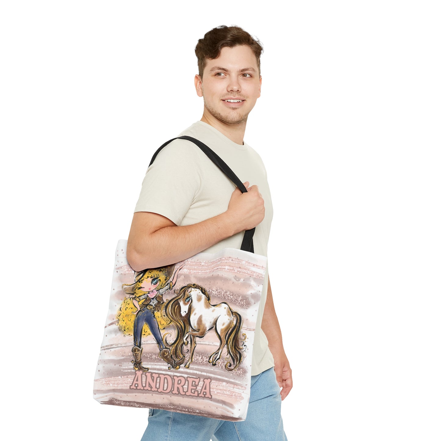 Personalised Tote Bag, Cowgirl & Horse, Blonde Curly Hair, Blue Eyes, Tote bag