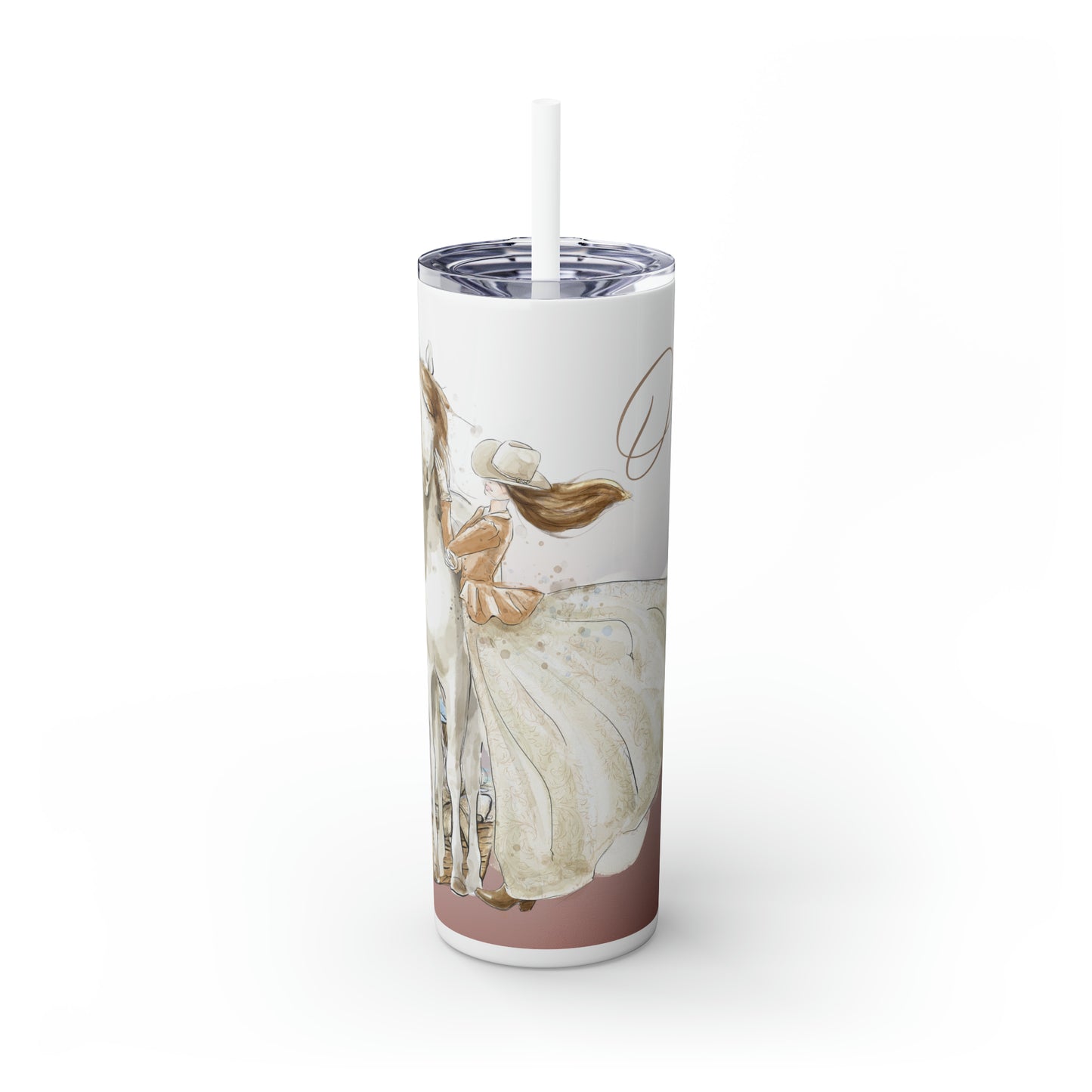 Skinny Tumbler with Straw, 20oz, Personalised Horse and Girl, Western