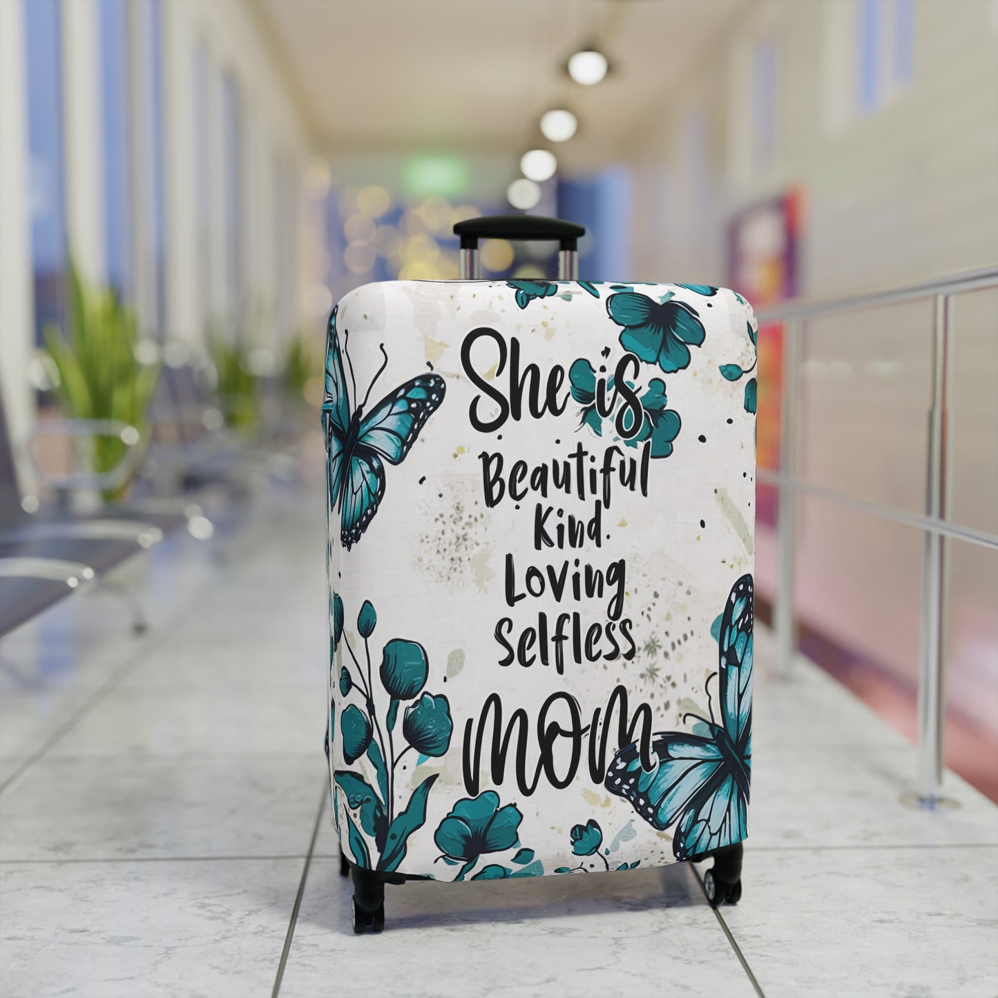 Luggage Cover, Teal Floral, Mom, She is Beautiful, Kind, Loving, Selfless, awd-1758