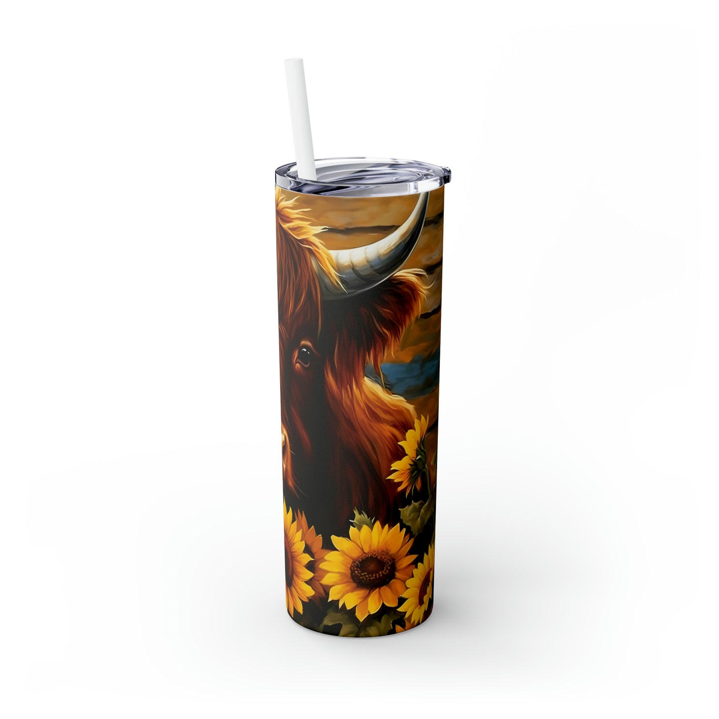 Skinny Tumbler with Straw, 20oz Highlander Cow