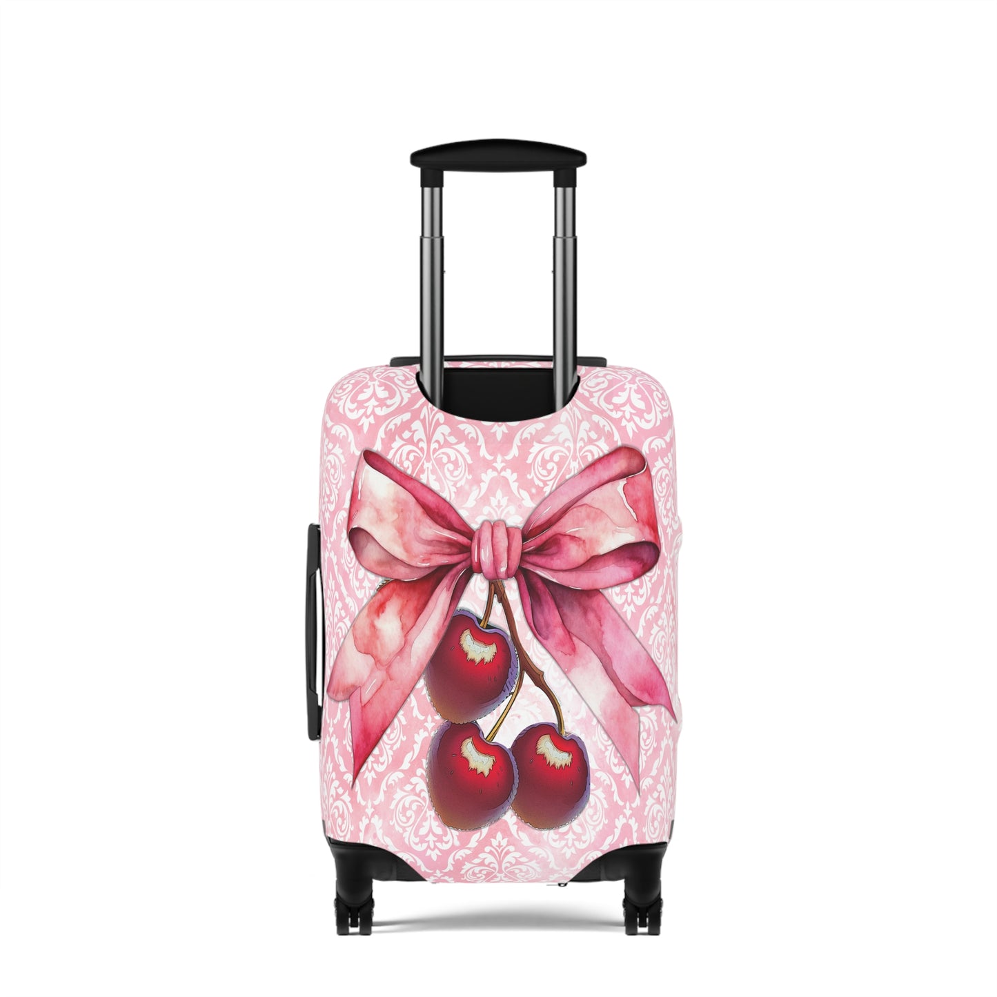 Luggage Cover, Rockabilly, Coquette, Pink Damask, Cherries and Ribbon, awd-2507