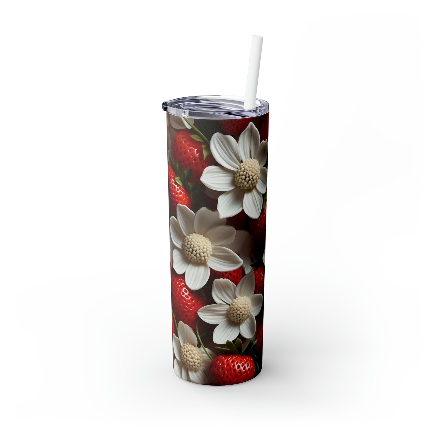 Skinny Tumbler with Straw, 20oz, Strawberries