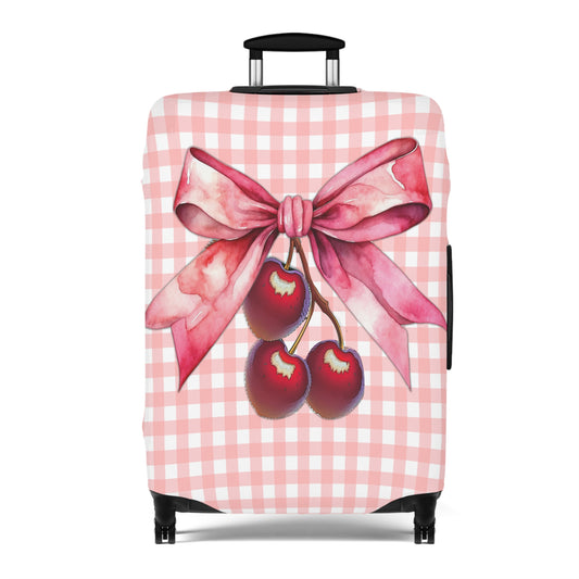 Luggage Cover, Rockabilly, Coquette, Pink Gingham, Cherries and Ribbon, awd-2508