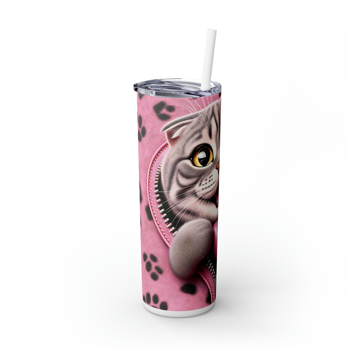 Skinny Tumbler with Straw, 20oz, Cat, Valentines Day, awd-749