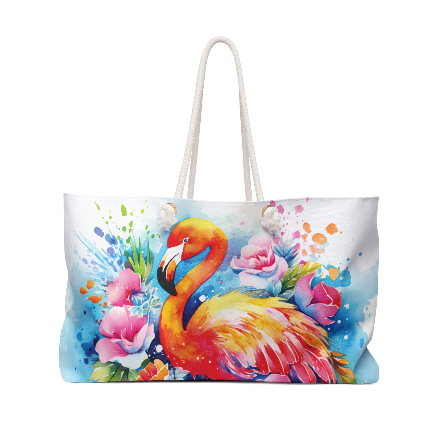 Personalised/Non-Personalised Weekender Bag, Flamingo, Large Weekender Bag, Beach Bag, Book Bag