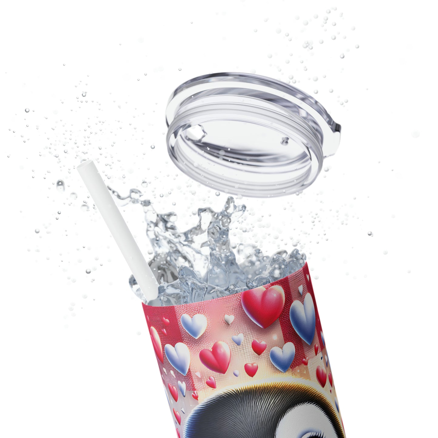 Skinny Tumbler with Straw, 20oz, Penguin, Valentines Day