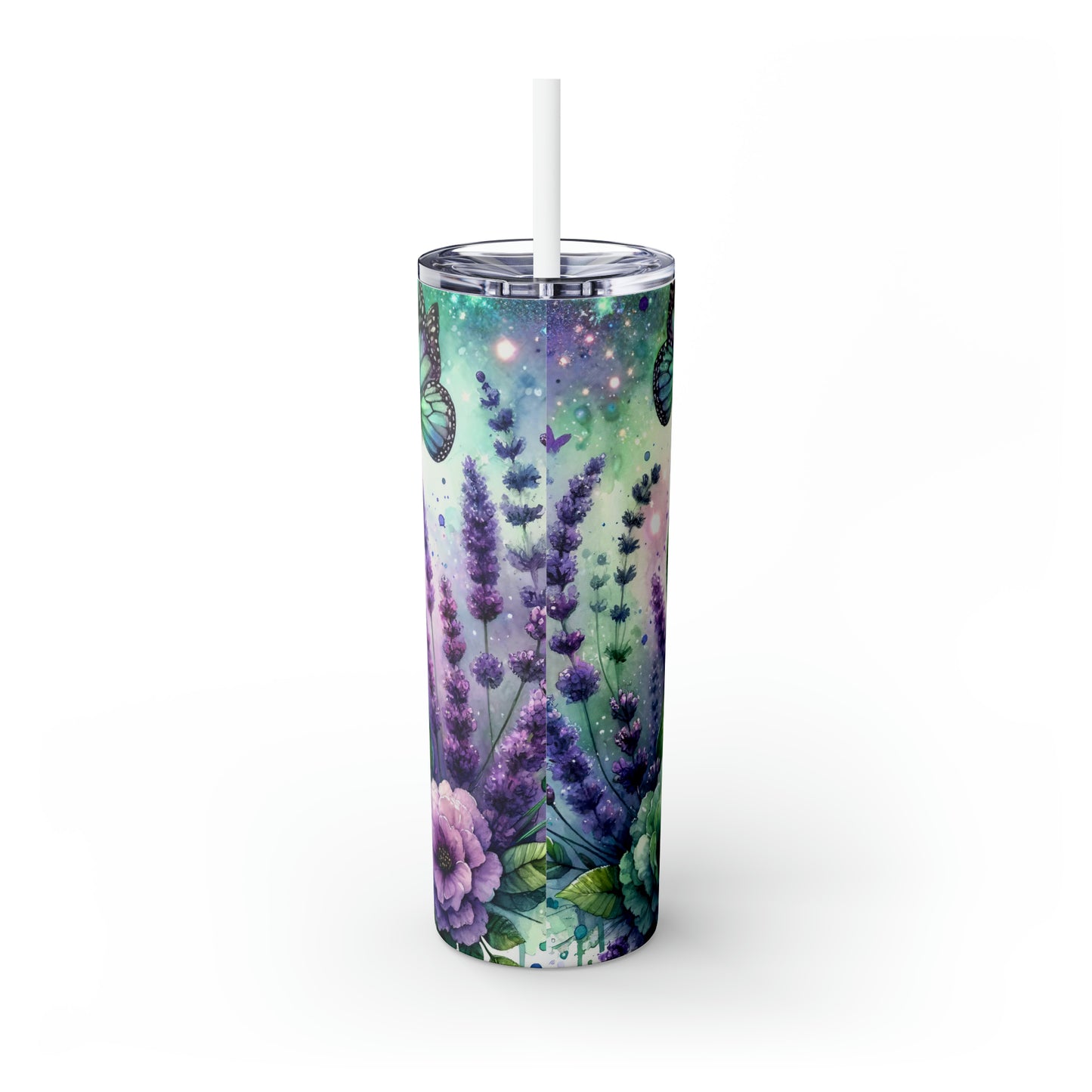 Skinny Tumbler with Straw, 20oz, Floral & Frog, awd-414