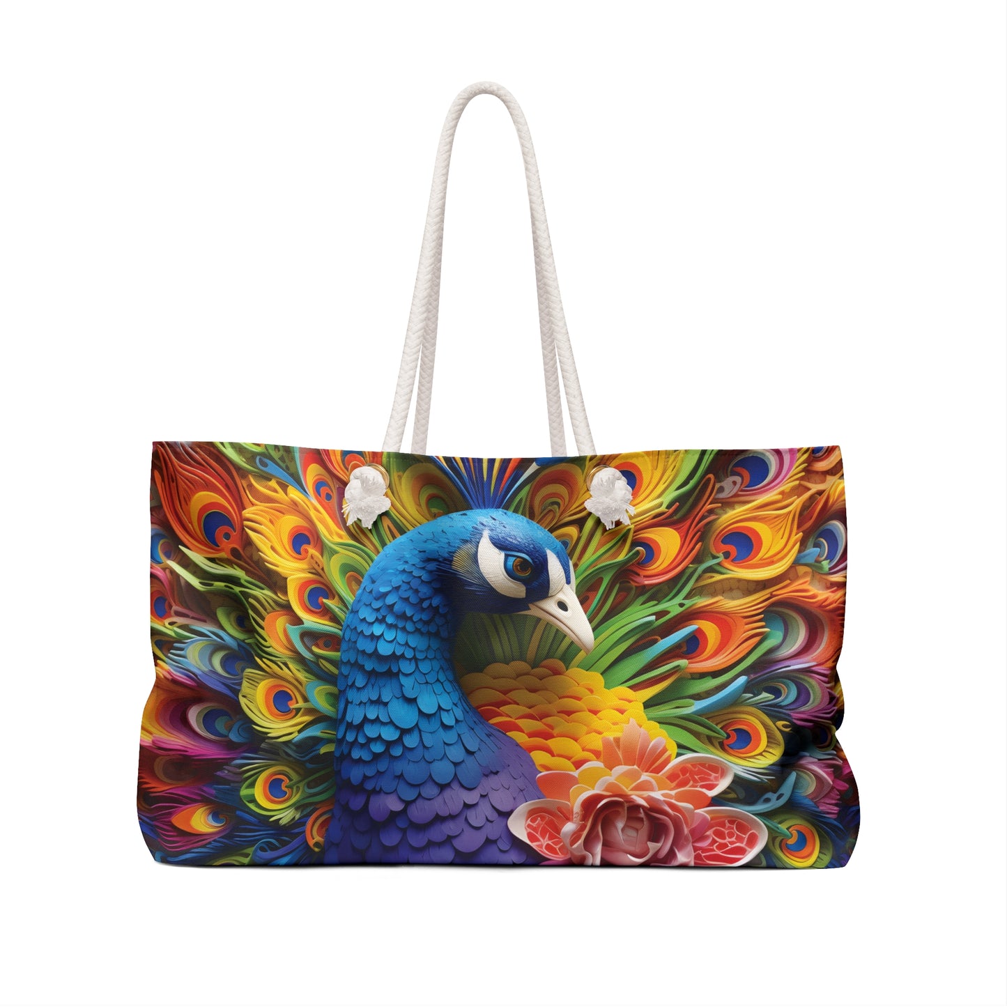 Personalised/Non-Personalised Weekender Bag, Peacock, Large Weekender Bag, Beach Bag, Book Bag