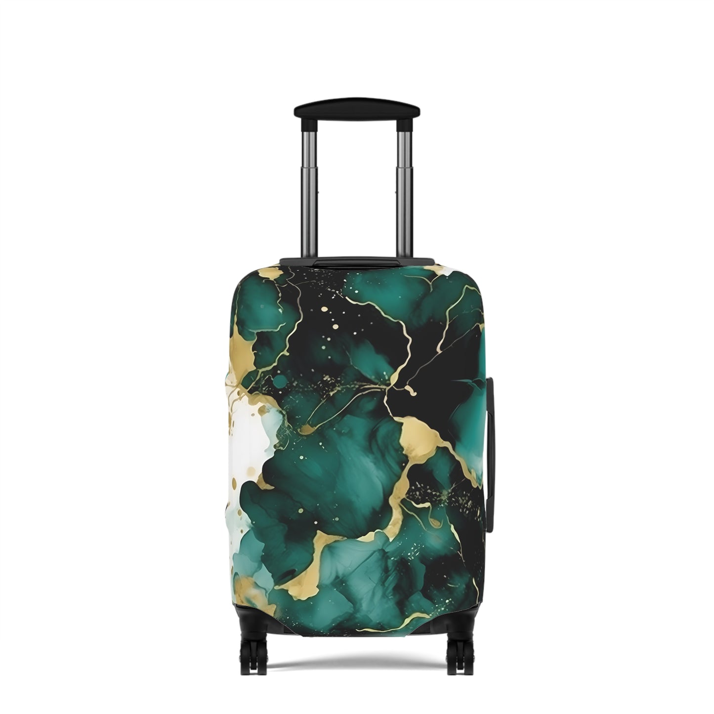 Luggage Cover, Alcohol Ink Green and Gold Floral