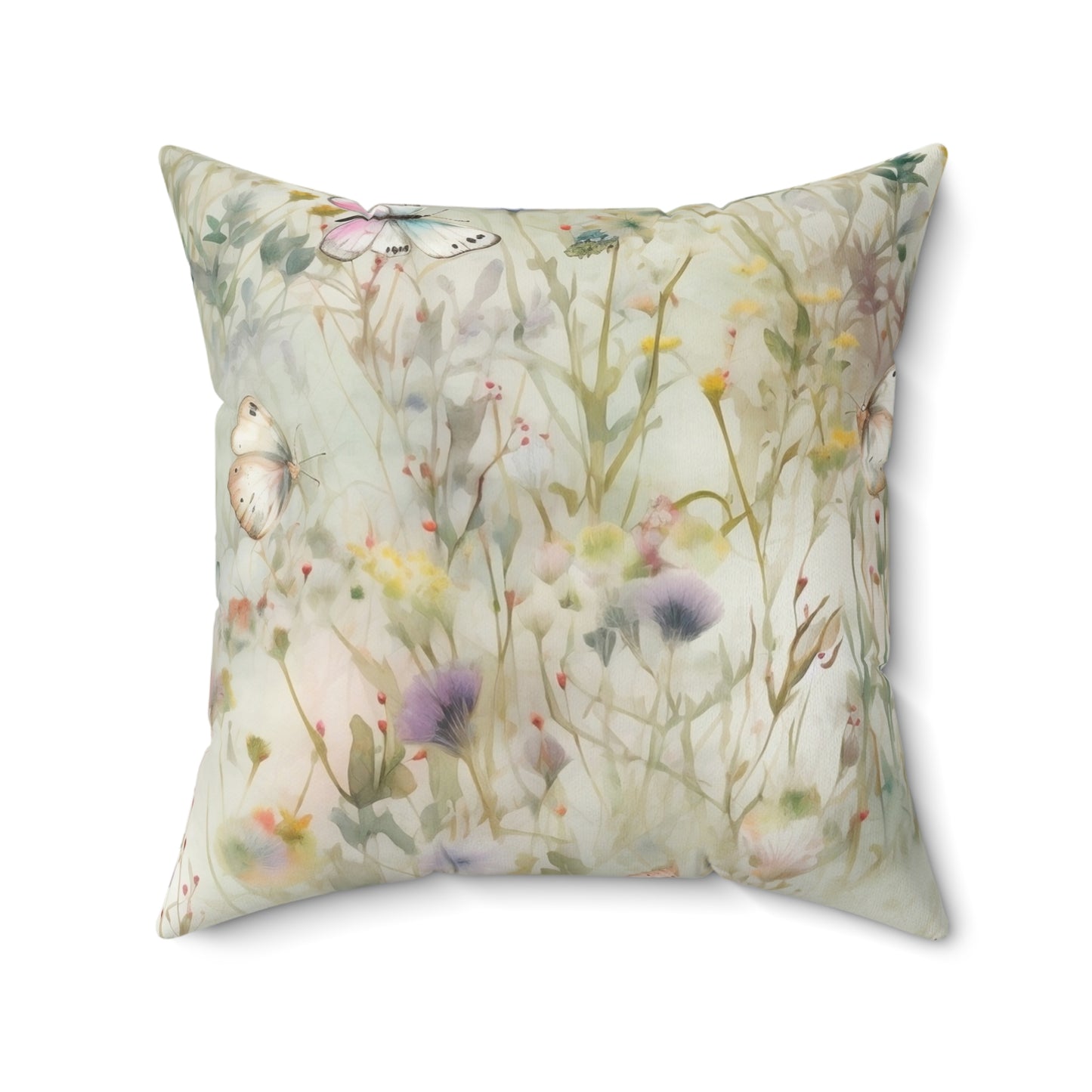 Spun Polyester Square Pillow, Butterfly Floral Cushion