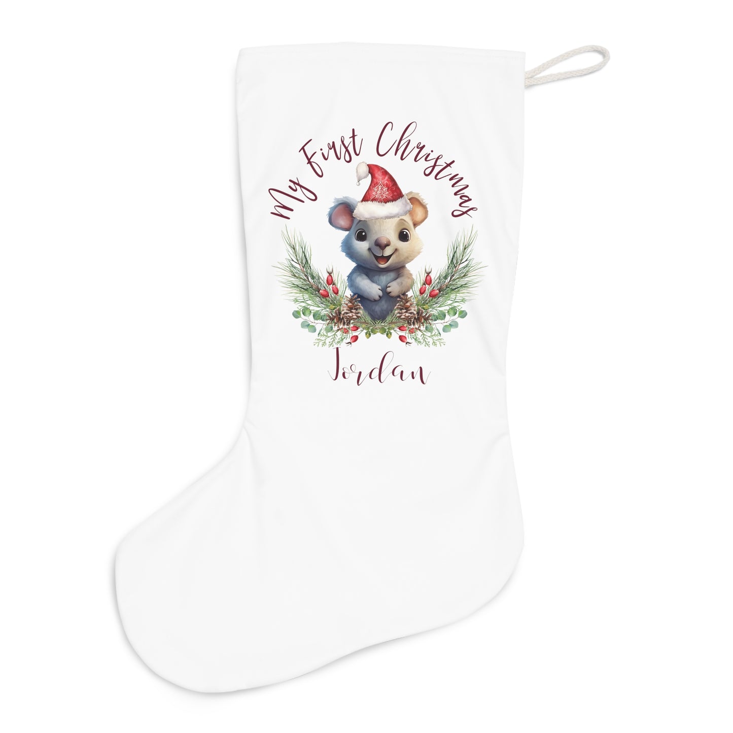 Personalised Santa Stocking, Australian Animals Poinsettia, Quoka