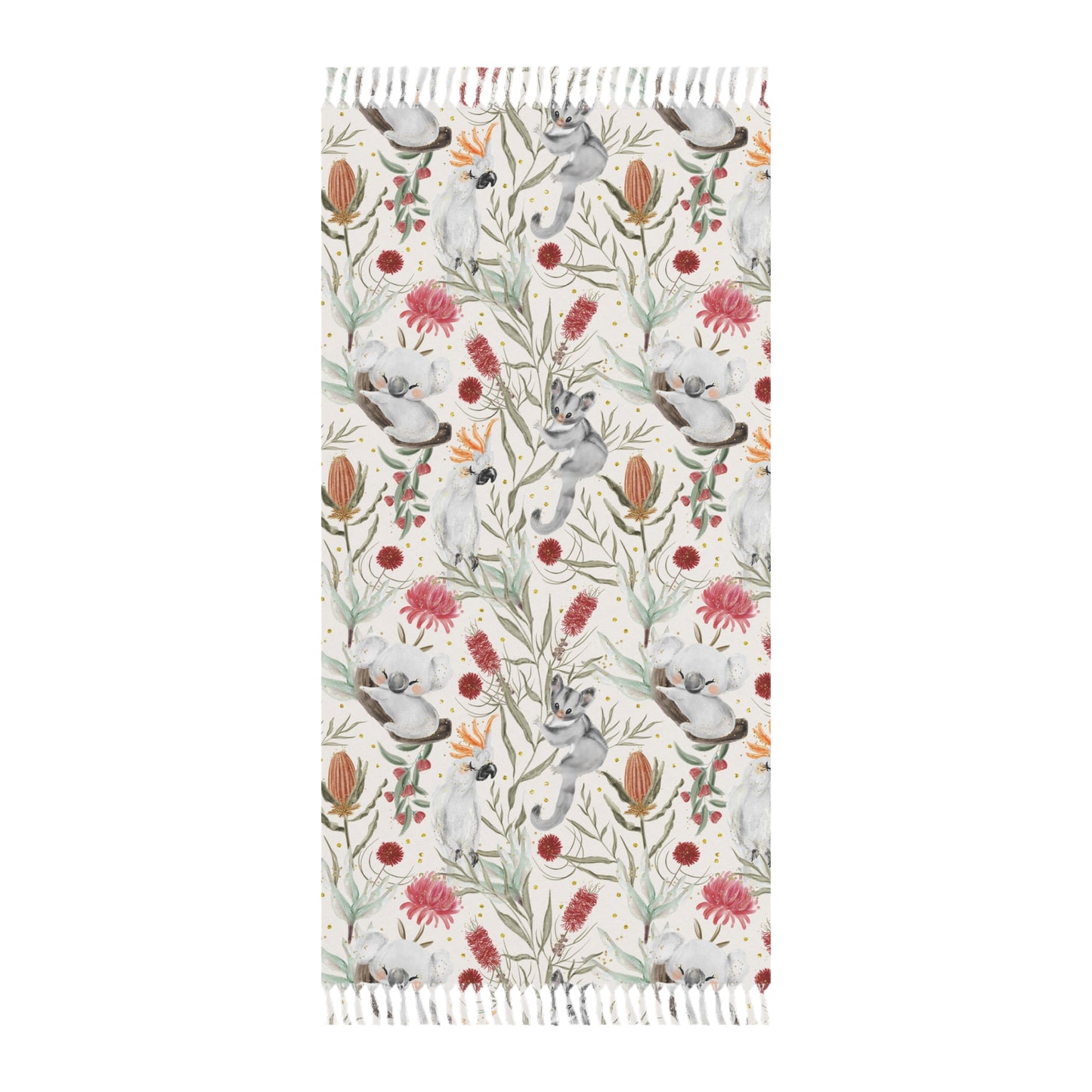 Boho Beach Towel, Australian Animals and Floral