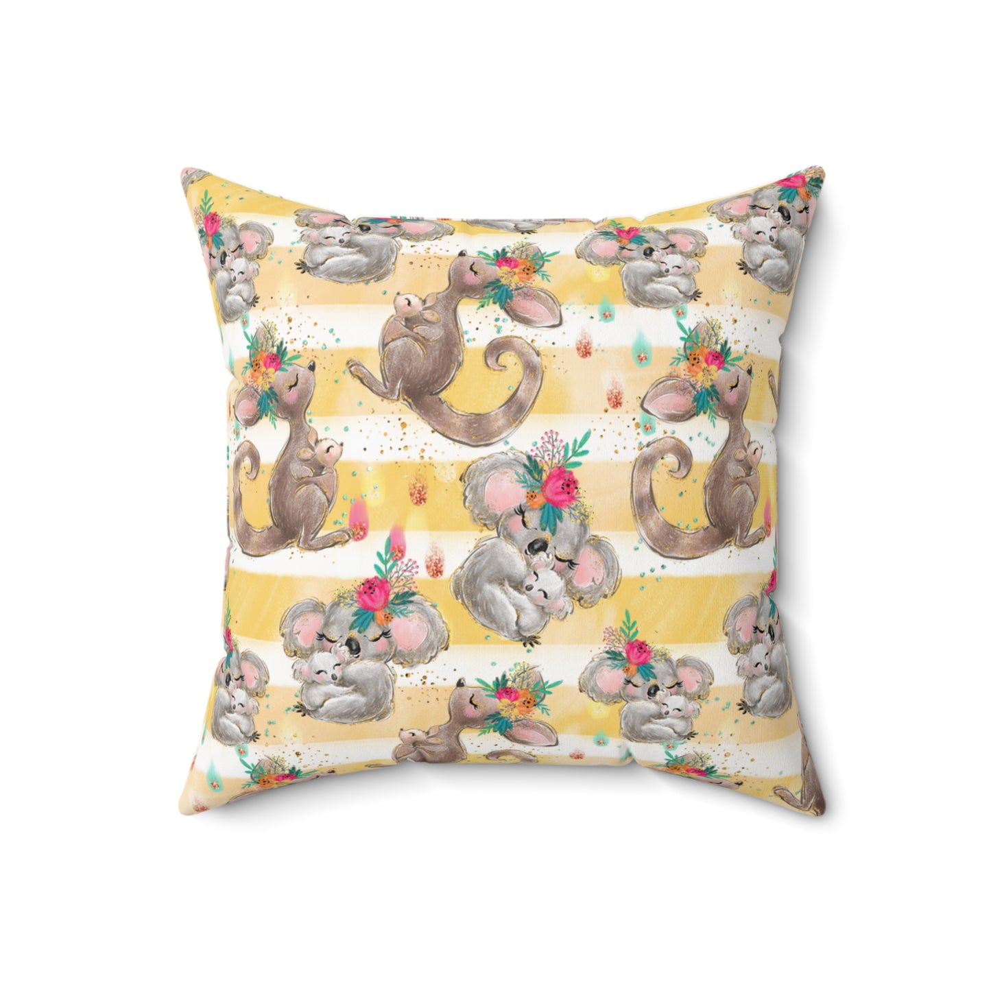 Spun Polyester Square Pillow, Australian Animal Floral Cushion