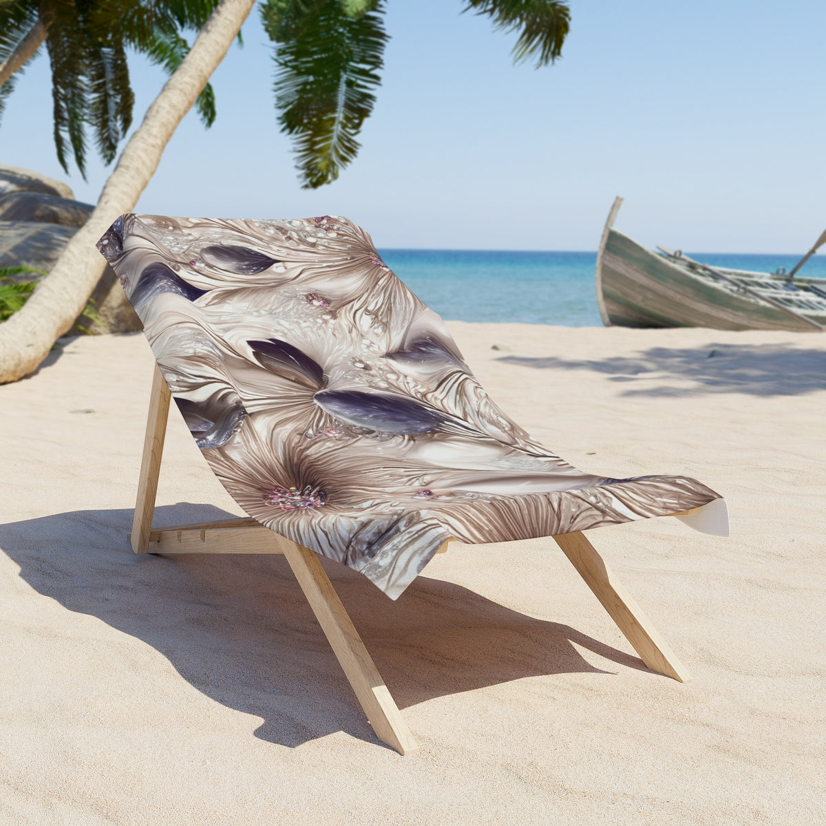 Beach Towel, Beige Floral, Polycotton Towel, 2 sizes Available