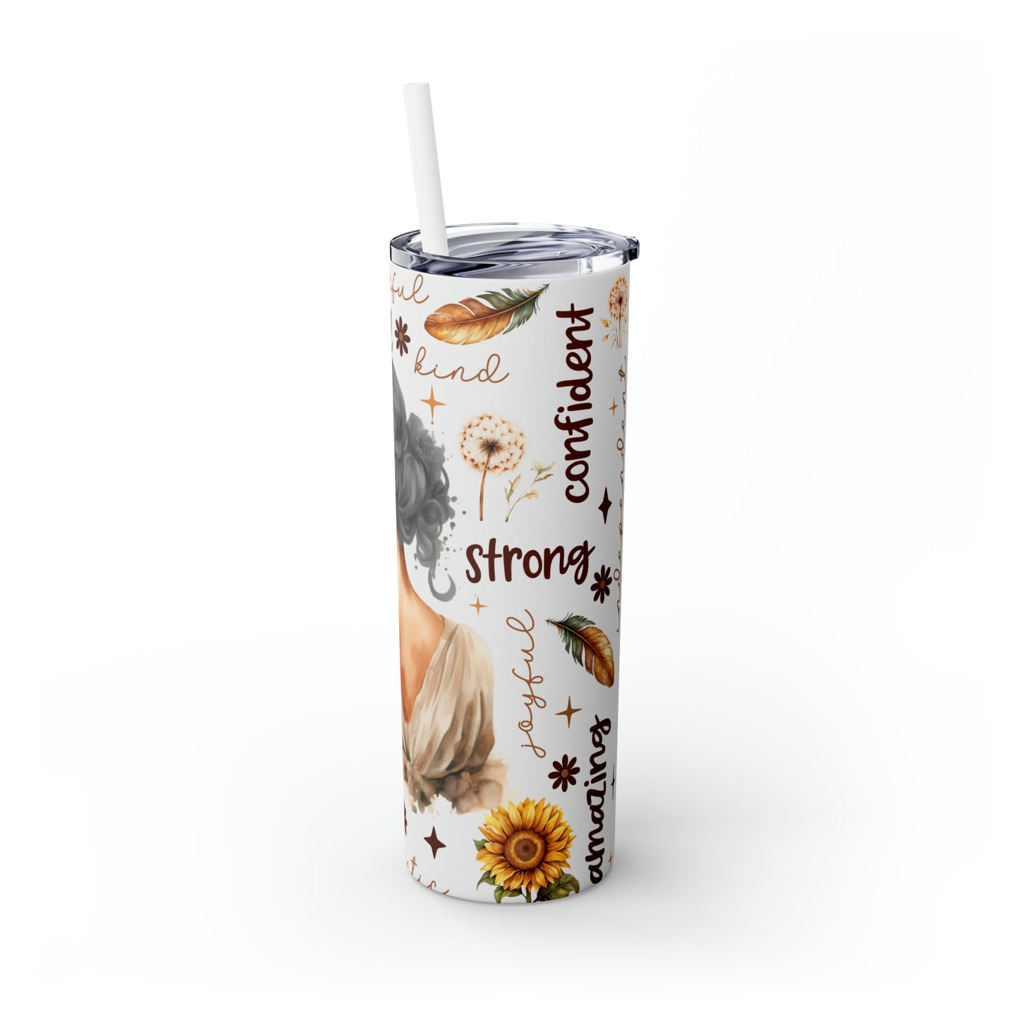 Skinny Tumbler with Straw, 20oz, Affirmation, Woman Silver Hair, awd-505